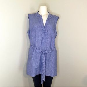 XL Blue Linen Blend Tunic with Braided Belt Dana Buchman